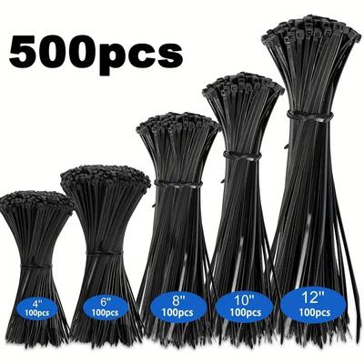 500 ks černých vysoce odolných nylonových stahovacích pásek - všestranné velikosti pro všechny vaše potřeby: 4", 6", 8", 10", 12" - vysoká pevnost v tahu