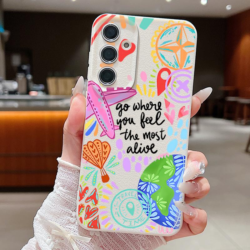 Cartoon Fire Balloon Pattern Case For Samsung Galaxy A57 A37 A17 A56 A36 A26 A16 A55 A35 A15 A54 A34 A14 5G Leather Texture Silicone Cover