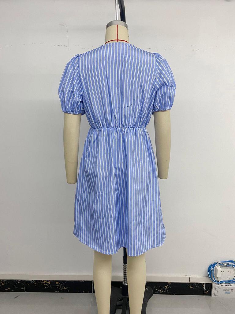 High-End Puff Sleeve Bow Tie Dress - 2026 Summer Collection