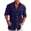 Foreign Trade Men's Loose Large Size Solid Color Shirt Linen Lapel Long Sleeve Casual Shirt Men's