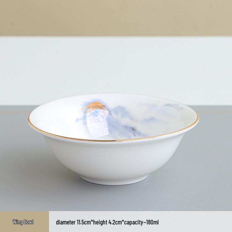 Hotel & Restaurant Gold Rim Ceramic Dinnerware Set - Plates, Bowls, Chopsticks, Spoon (4-Piece)