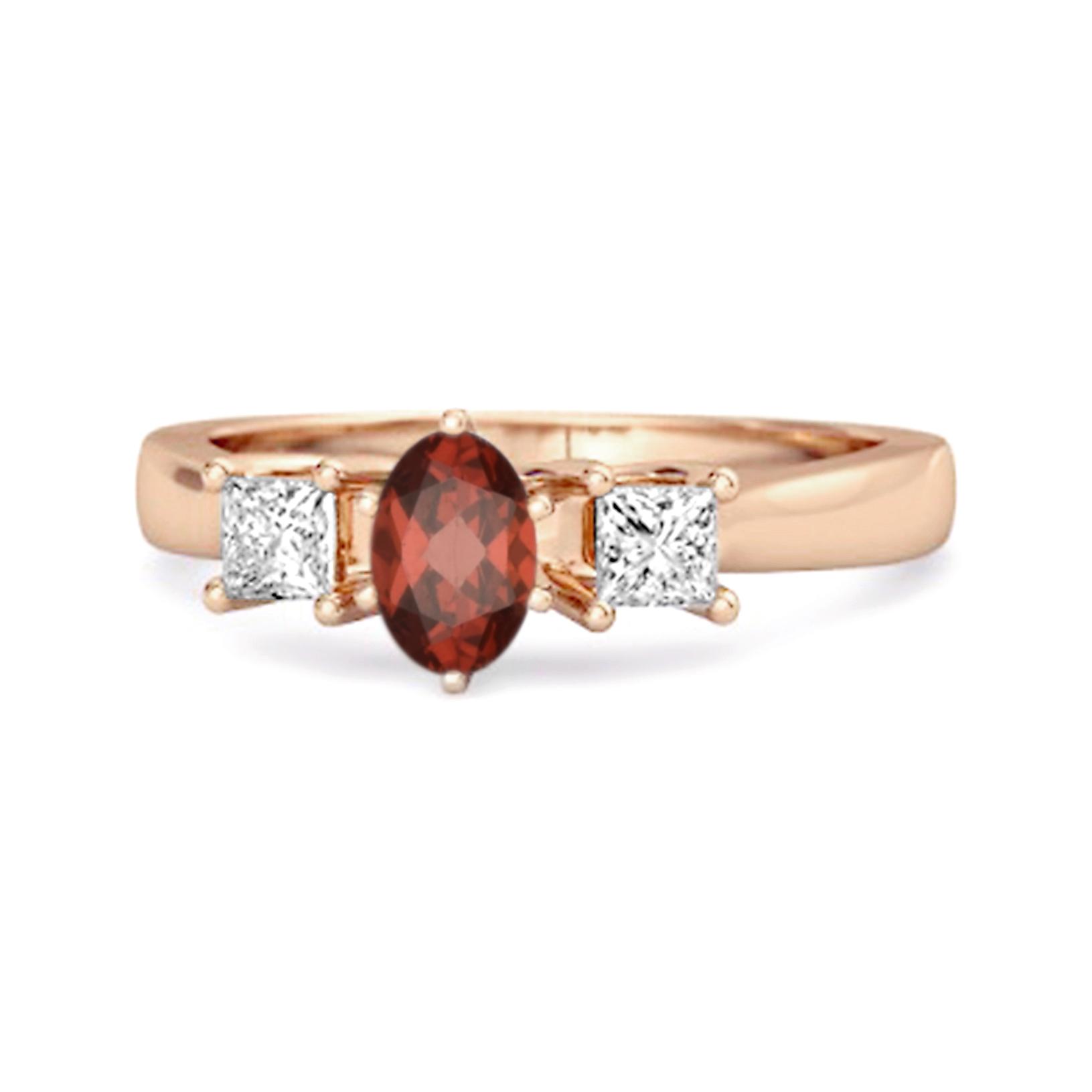 Garnet Elegant Three Stone Ring - 925 Sterling Silver Rose Gold Vermeil 7 ярко-розовый