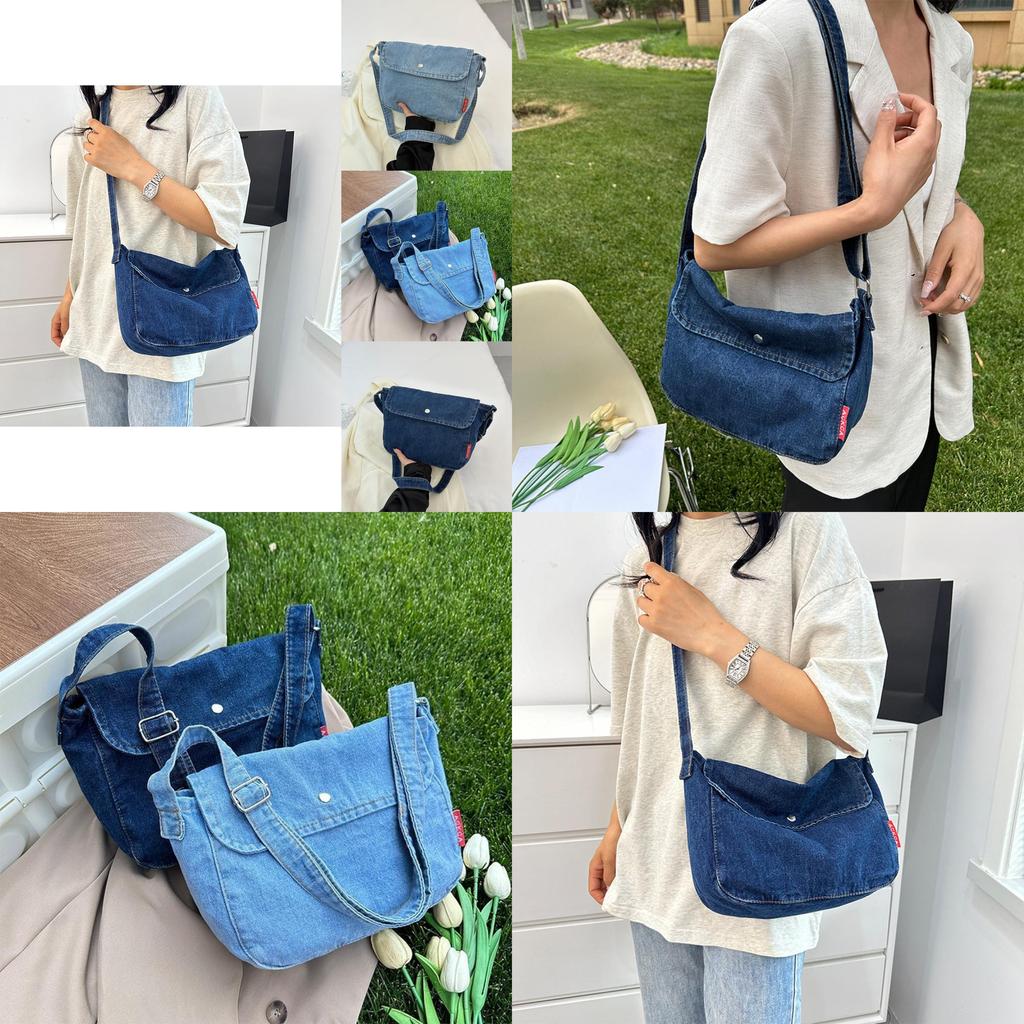 Stylish Large Capacity Canvas Tote Bag For Casual Vintage Commuting In Dark Blue And Light Blue