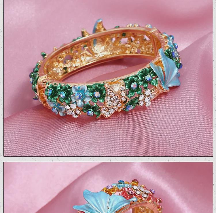 Brățară deschisă cu diamant, stil etnic, pictată cu fluture și flori de dragoste, accesoriu de modă pentru femei