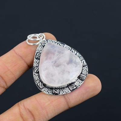 Vente Fête des Filles Pendentif de Mariage en Argent Sterling 925 avec Pierre de Quartz Rose Bijoux