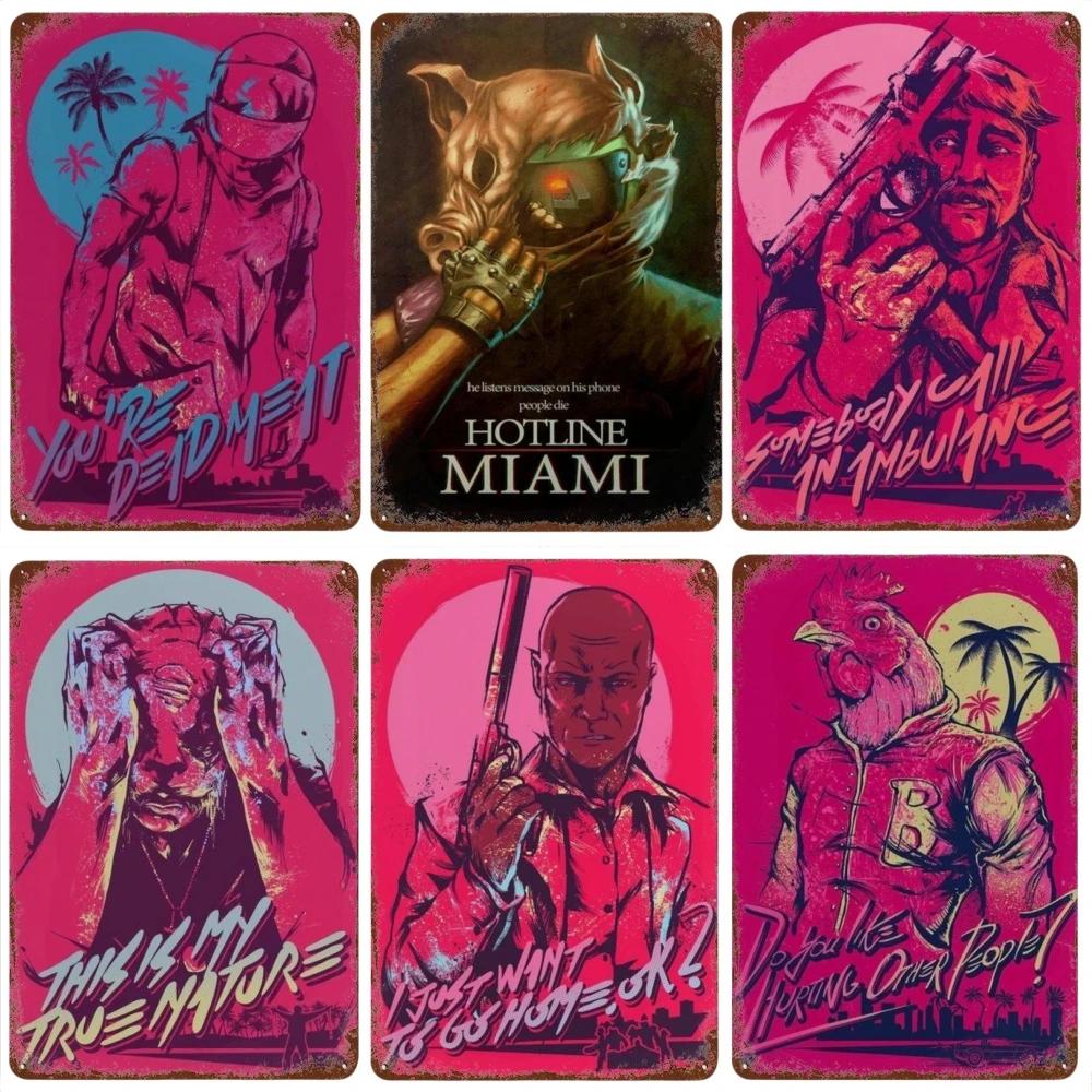 Poster Hotline Miami Hot Classic Adventure Game Posters e Placa de Metal Sinal de Lata Arte de Parede Placa Decoração Man Cave Decoração de Casa estúdio