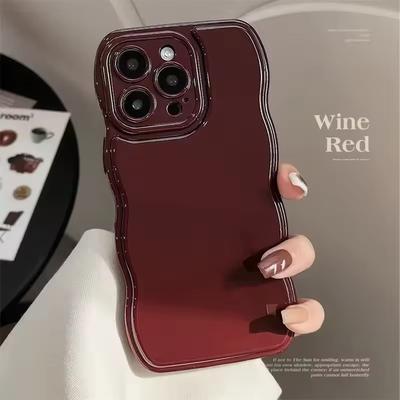 Nádherný vínově červený kryt na telefon s vlnitým vzduchovým polštářem pro iPhone 16 15 14 13 12 11 Pro Max Plus Ochrana Nárazuvzdorný Měkký Kryt