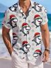 Men's Christmas Themed Short-Sleeve Hawaiian Shirt, Polyester Material, Comfortable and Breathable Fabric, Lapel Collar, 3D Digital Print with Full