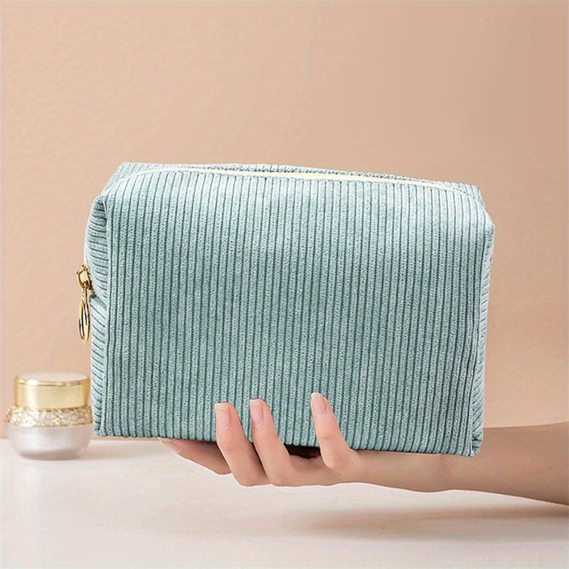 Bolsa Cosmética para Mujer Pana Color Sólido Neceser de Maquillaje Viaje Portátil Lavado Almacenamiento de Artículos de Aseo Organizador Monedero
