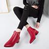 Fashion Women Boots Casual Leather Low High Heels Spring Shoes Woman Pointed Toe Rubber Ankle Boots Black Red Zapatos Mujer785