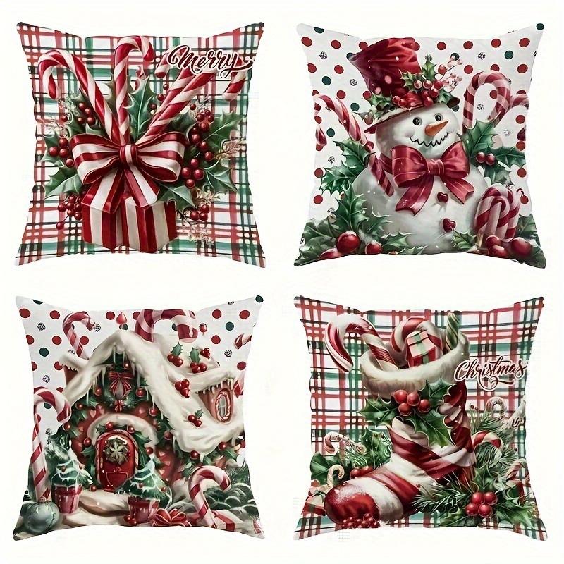 

4pcs Red Christmas Cushion Cover Santa Claus Snowman Deer Durable Cover 2025 New for Home Ornament Xmas New Year Decoration 45x45cm