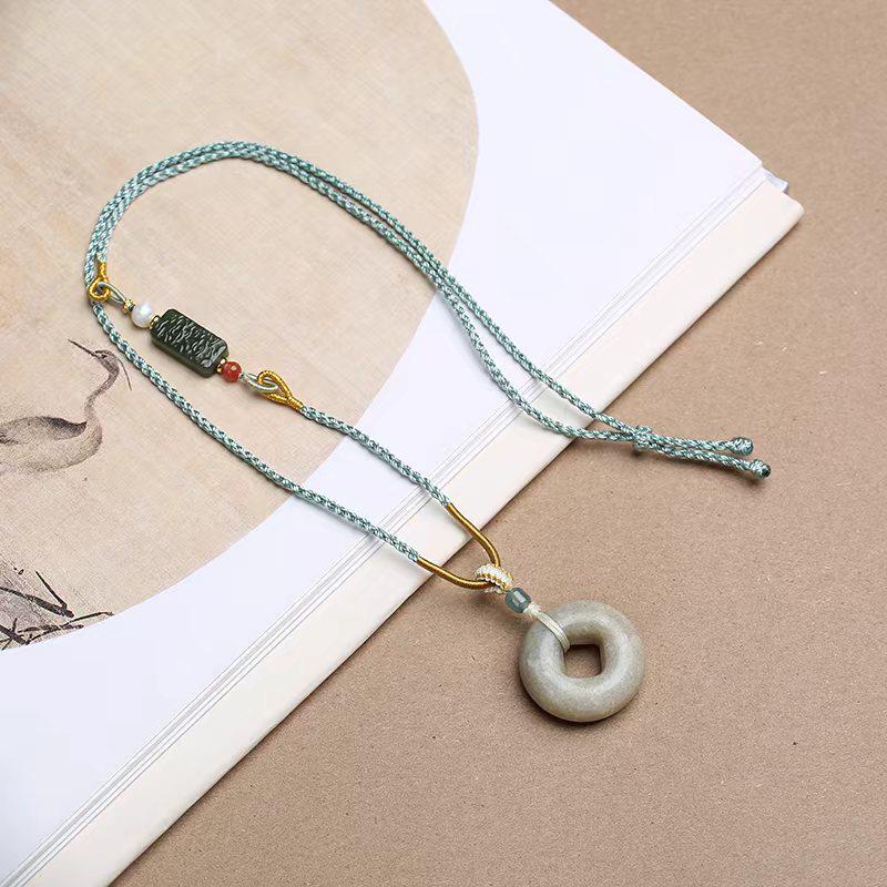 Natural Hetian Jade Agate Hand-Woven Lanyard Necklace Rope - Chinese Style Simple Pendant Rope