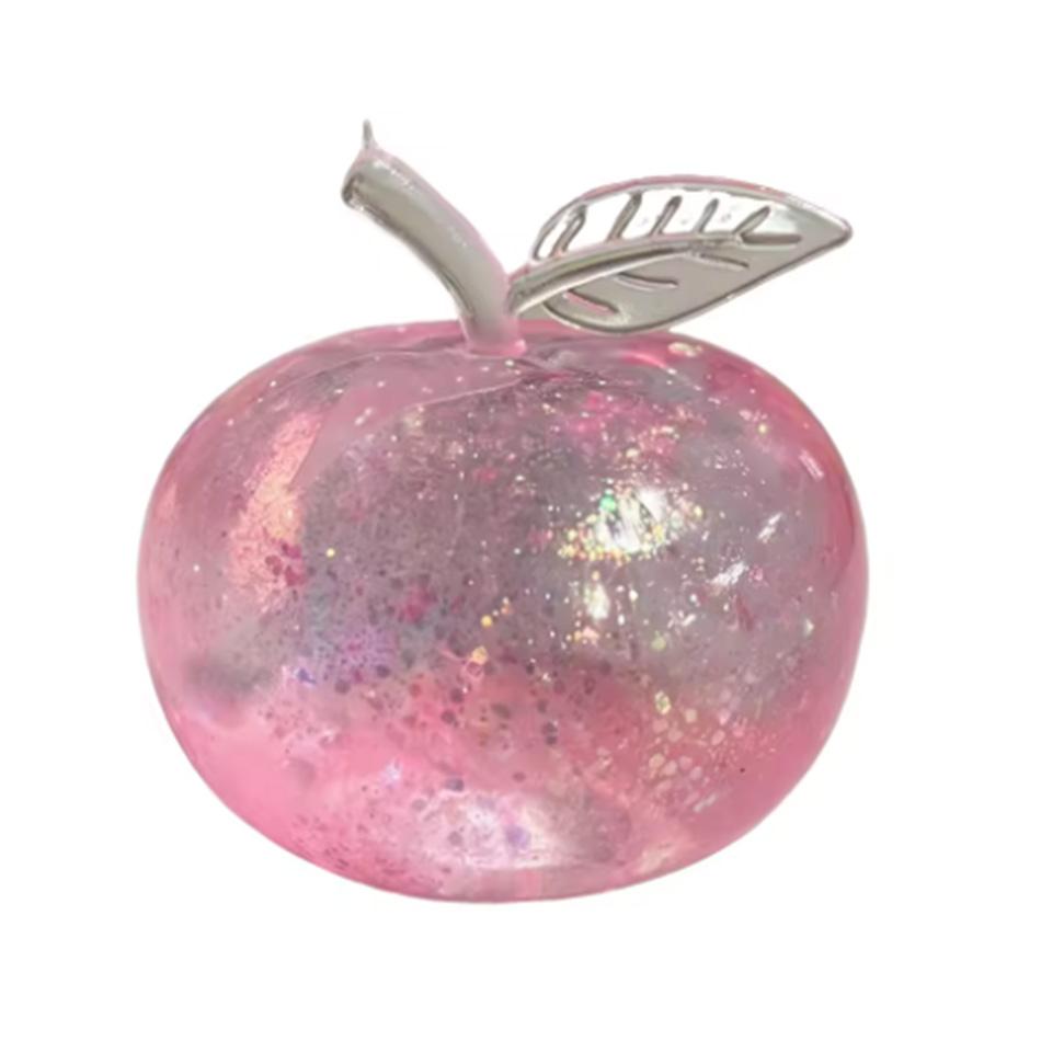 Manzana Transparente con Purpurina Squishy Bola para Alivio del Estrés, Juguete Sensorial Fidget Suave, Juguete de Apretar de Rebote Lento, Popular Regalo de Navidad