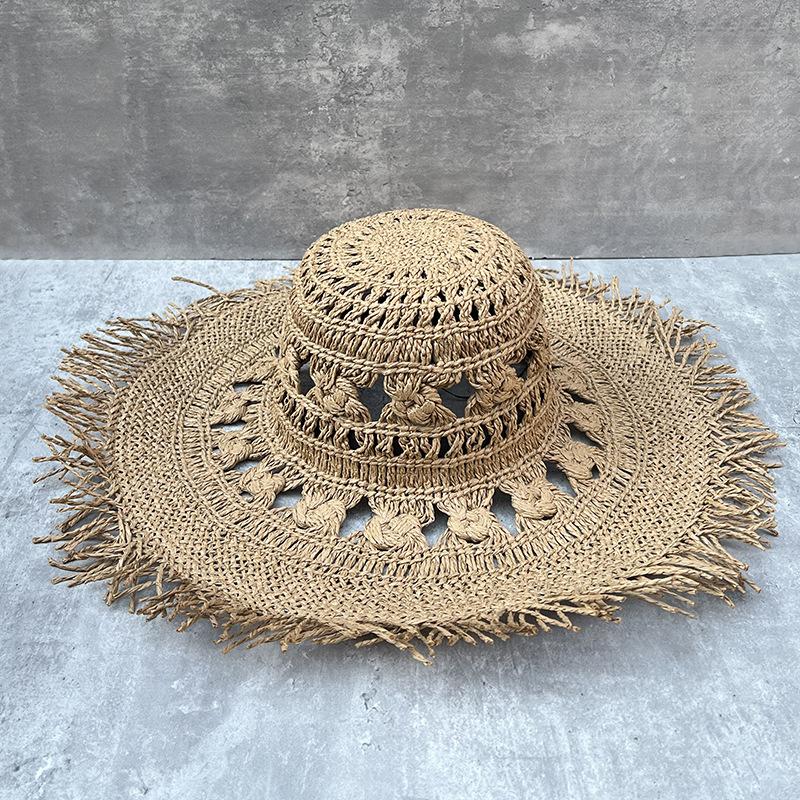 Wind Plus Large Brim Hollow Sun Hat Children Summer Trip Seaside Vacation Sunshade Sunscreen Foldable Straw Hat