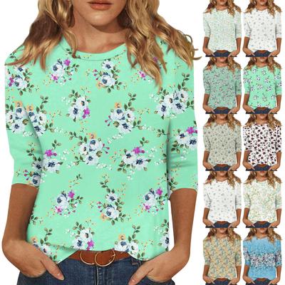 Camisas de Manga 3/4 Para Mujer Estampadas Camisetas Gráficas Blusas Casuales Tallas Grandes Tops Básicos Jersey