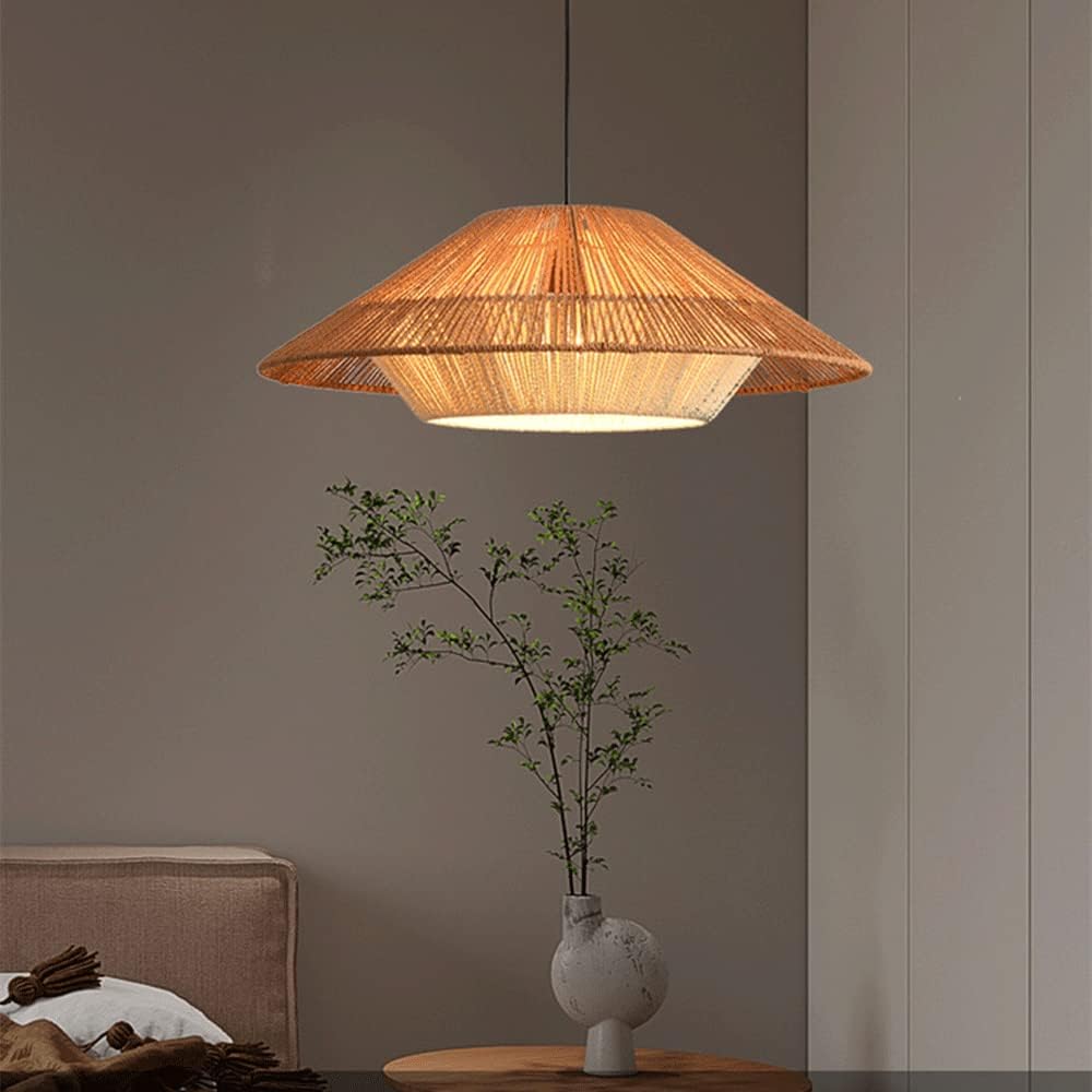 JOYINLED Boho Rattan Pendant Light 50CM Paper Rope LED Chandelier E27 Woven Hanging Lamp for Bedroom Kitchen Island Living Room