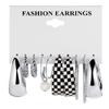 Women Earrings Set Silver Pearl Earrings Pendant Black White Checkerboard Earrings