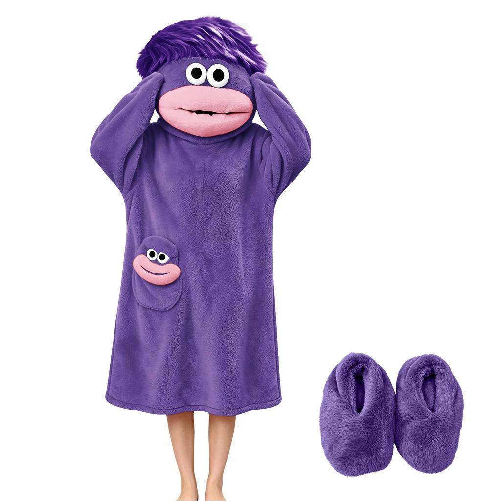 Kids Pajamas with Mouth Design and Slippers, Soft Loungewear for Boys and Girls