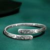 Vintage 925 Thai Silver Lotus Flower Cuff Bracelet for Women Om Mani Padme Hum Buddhism Ethnic Adjustable Bangle Jewelry