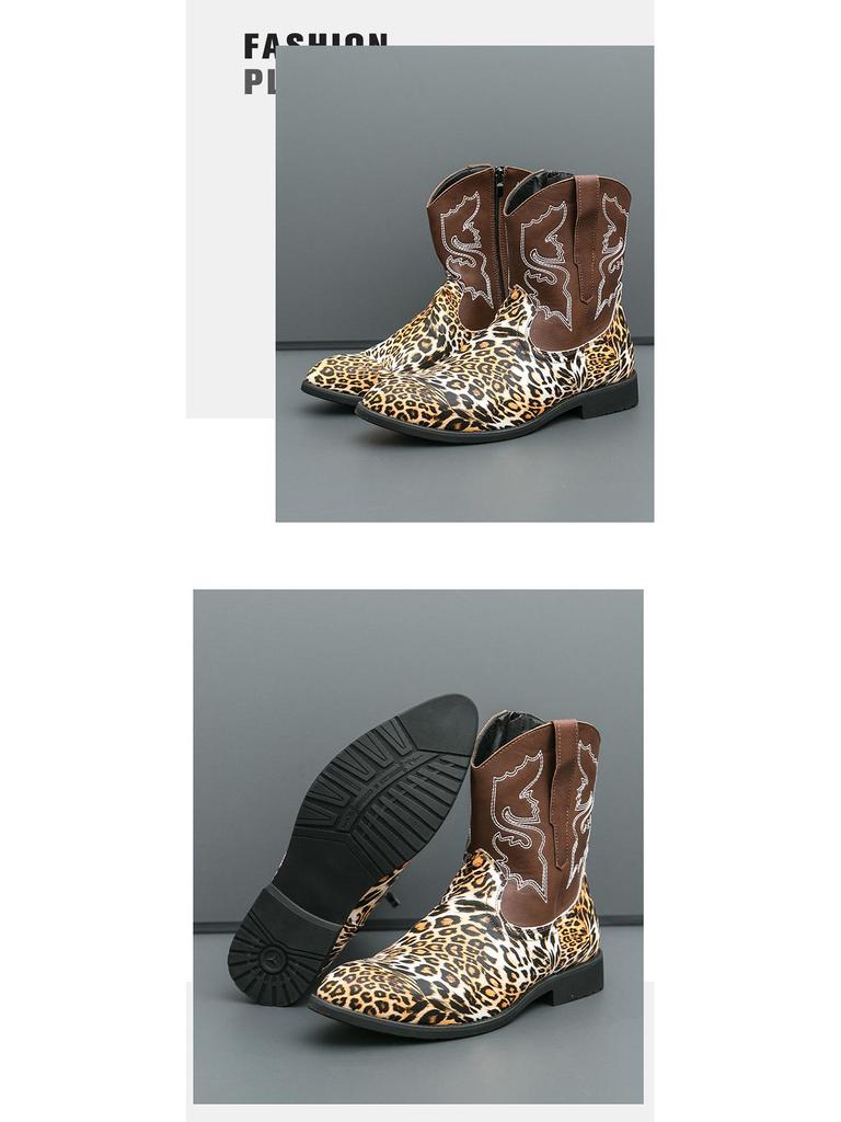 Men's Plus Size Pointed Toe Leather Chelsea Boots - British Style Trendy High-Top Martin Boots for Autumn/Winter.