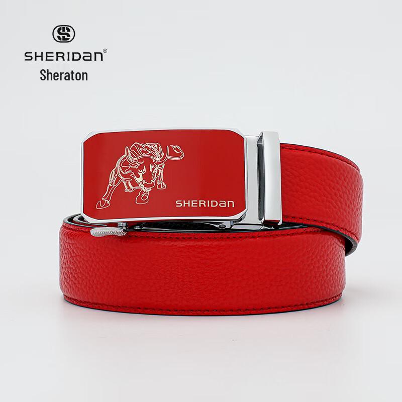 Мужской красный кожаный ремень Sheraton