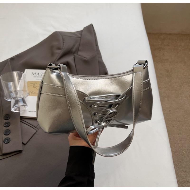 Tasche im Ballettstil mit Schleife aus Kordelband, verziert, Baguette, leicht, französisch, romantisch, Damen-Umhängetasche