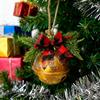 Christmas Bells Ornament Rustic Christmas Jingle Bell with Pine Needles Red Berries And Plaid Bow for DIY Holiday Door Window Tree Wreath Garland