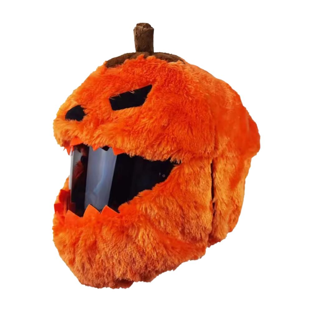 Halloween Pumpkin Motorcycle Helmet Cover High Visibility Dustproof Plush Cartoon Pumpkin Head Motorbike Full Helmet Protector