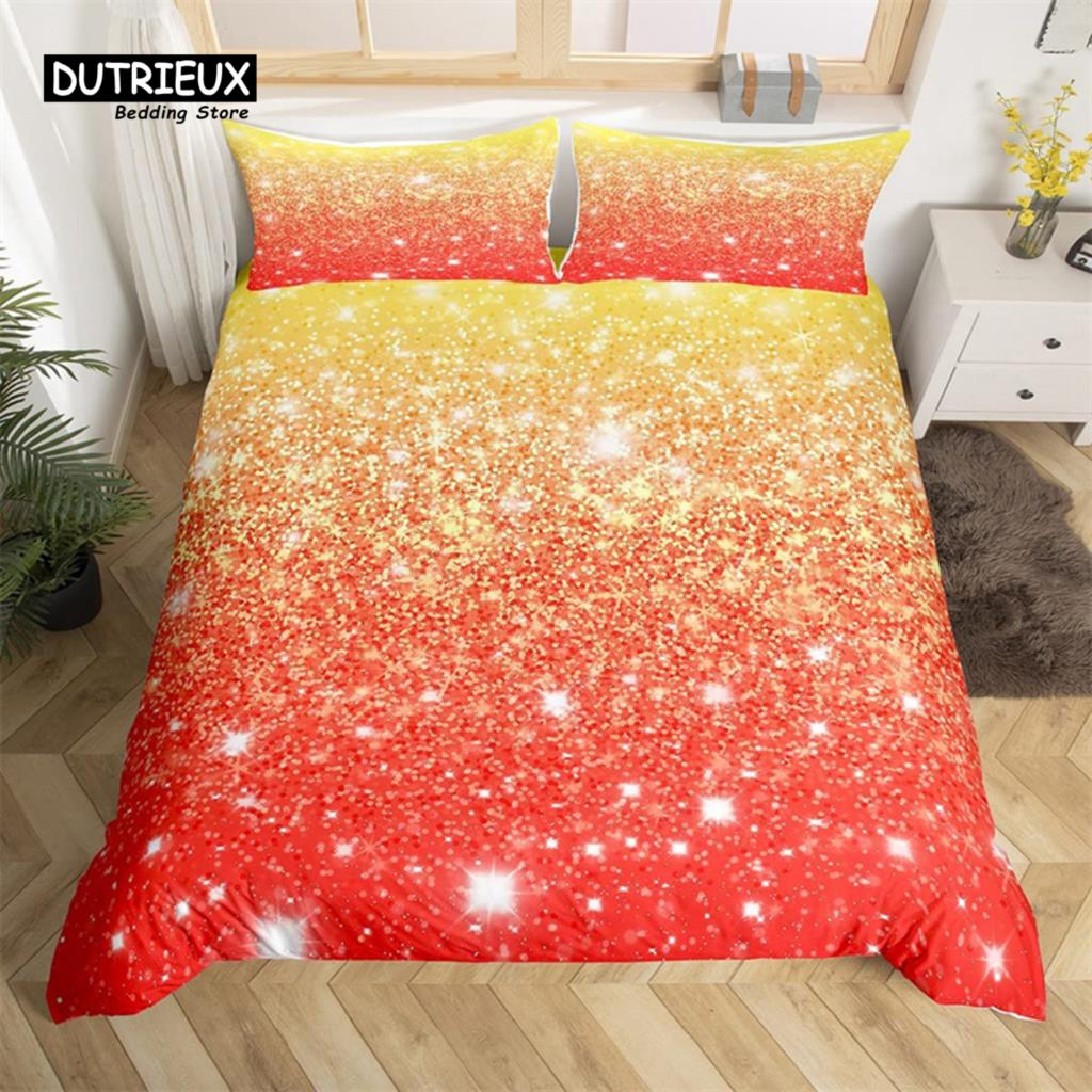 Colorful Glitter Duvet Cover Magical Fantasy Bedding Set Microfiber Fairy Dreamy Gradient Comforter Cover King For Boys Girls