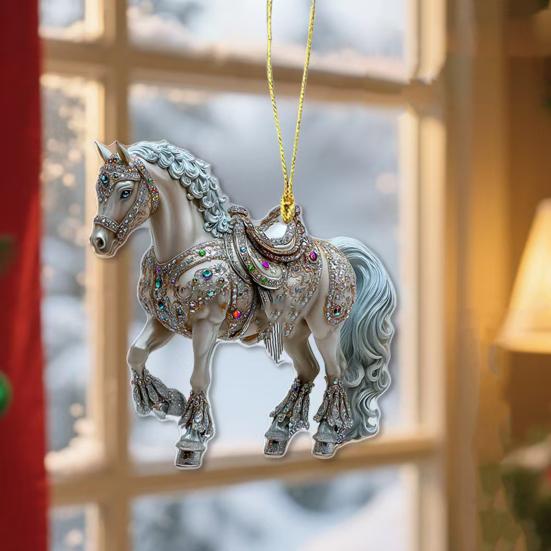 Yousheng Horse Ornament Sparkly Rhinestone Horse Christmas Tree Ornament 2D Acrylic Pendant Holiday Keepsake Gifts for Women Girls Horse Lovers