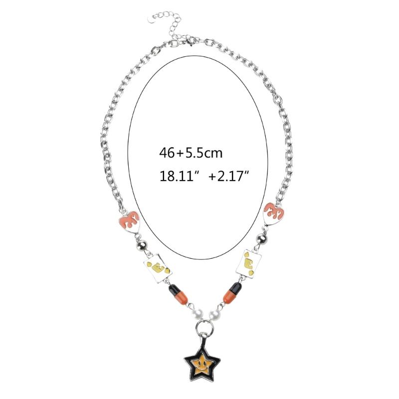 Y2K Heart Star Bead Pendant Necklace for Women Fashion Egirl Punk Grunge Clavicle Chain Fashion Valentines Day Gifts