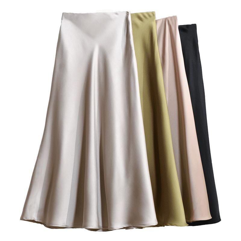 Champagne Satin Fishtail High-End Silk Skirt for Women - Summer 2025