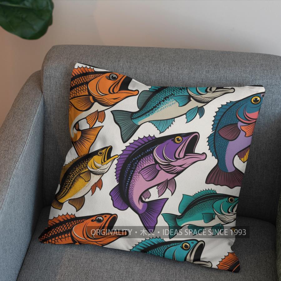 2D Buntes Fischmuster Dekorative Kissenhülle Muster Kissenbezug Geeignet für Sofa Schlafzimmer Auto Kissenbezug
