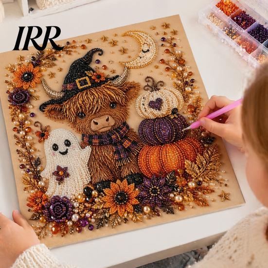 Handmade Holiday Gift Ideas Halloween Faux Pearl Art DIY Kit, Spooky Cute 3D Beads Painting Crafts, Unique Party Favors Gothic Ghost Pumpkin Cat Crow