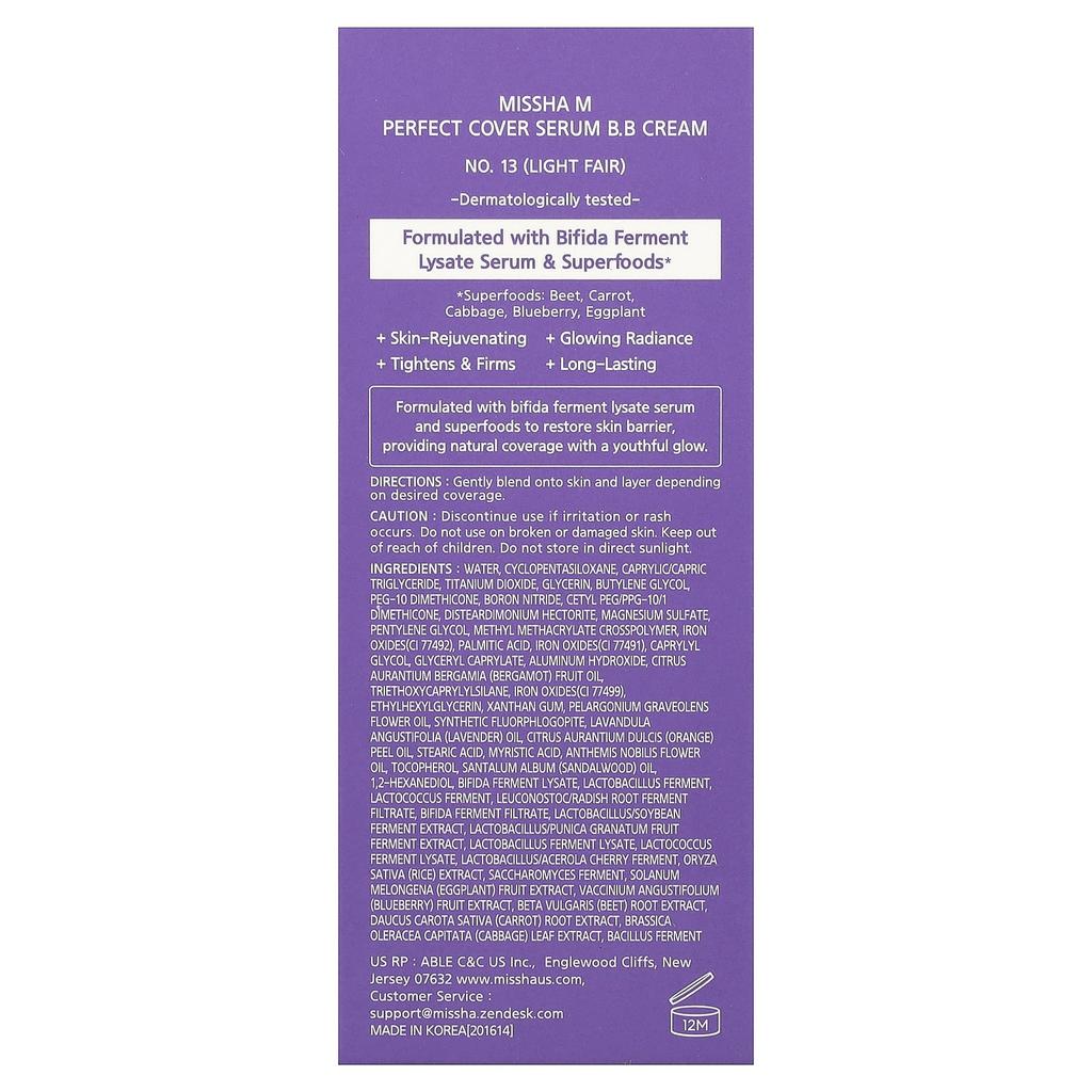 MISSHA Perfect Cover Serum BB Cream, Shade 13 Light Fair, 35ml (1.18 Fl Oz)