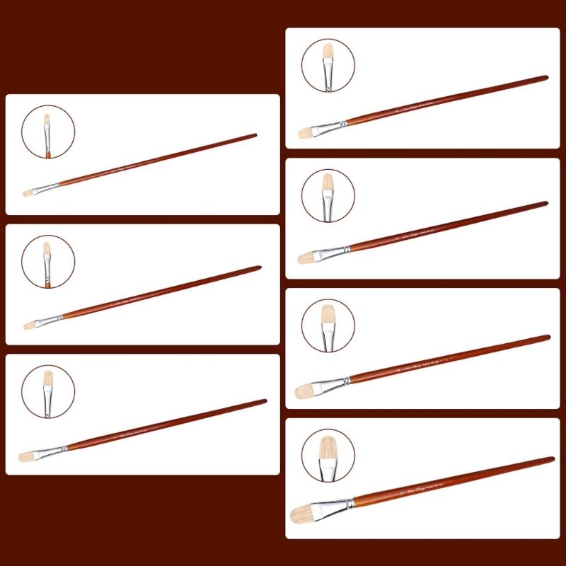 7Pcs Artist Paint Brush Bristle Paintbrush Wood Handle Paint Brush for Oil Acrylic Watercolor Gouache Painting