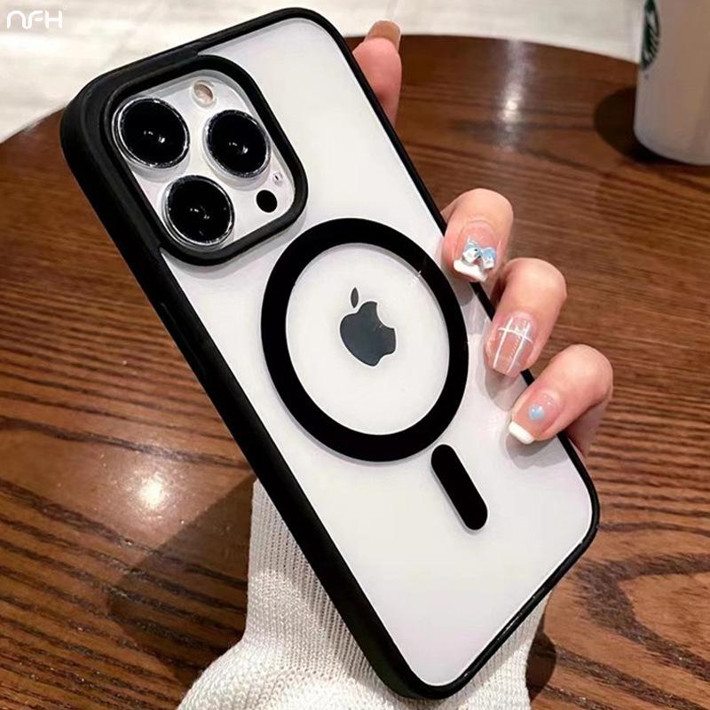 For iPhone 16 Pro Max Luxury Magsafe Magnetic Candy Frame Phone Case For iPhone 11 12 13 14 15 Plus Transparent Protective Cover