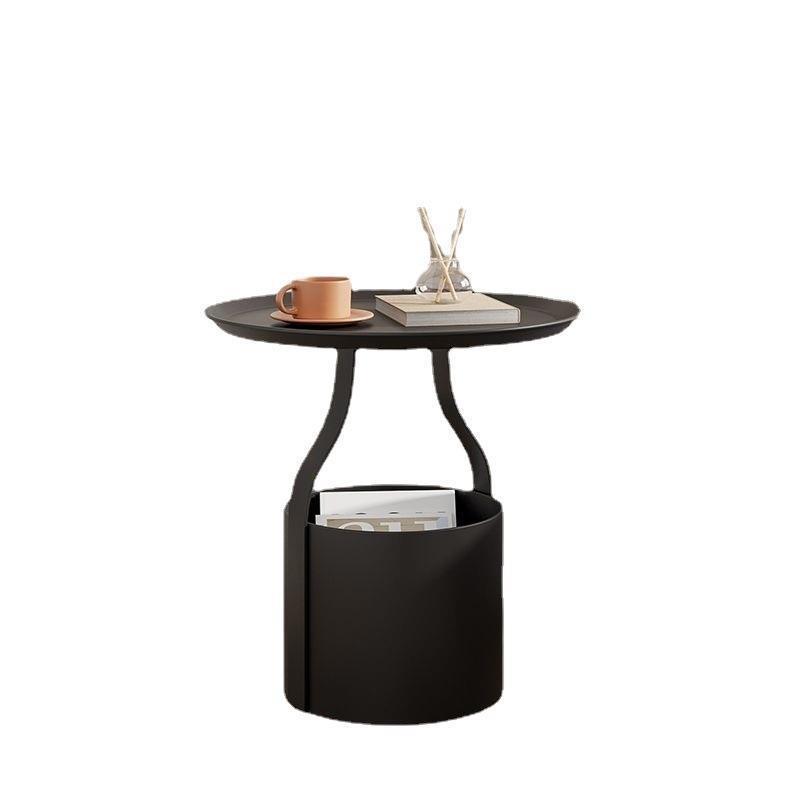 Home Wrought Iron Bedside Table & Storage Bucket - Light Luxury Small Corner Coffee Table
