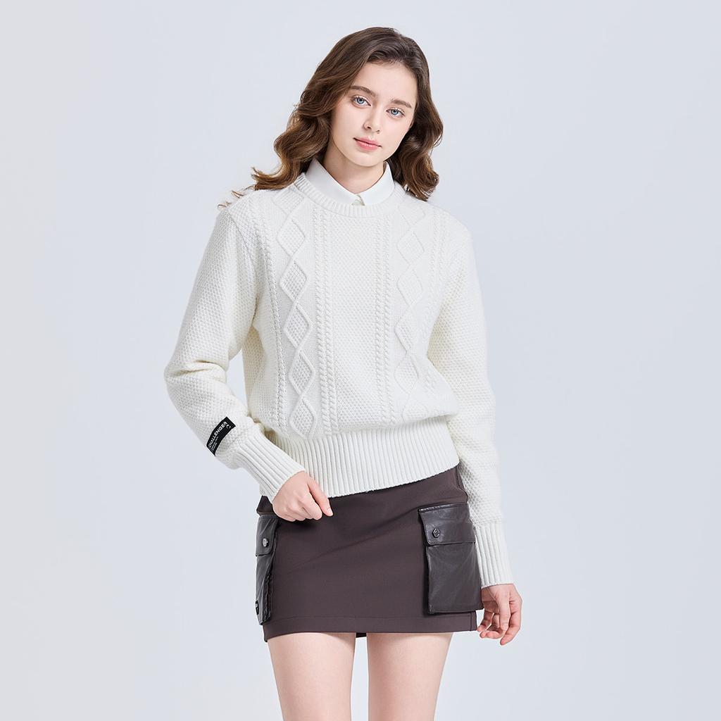 CHALLENGER Women'S Cashmere Blend Windproof Knit Pullover Cream