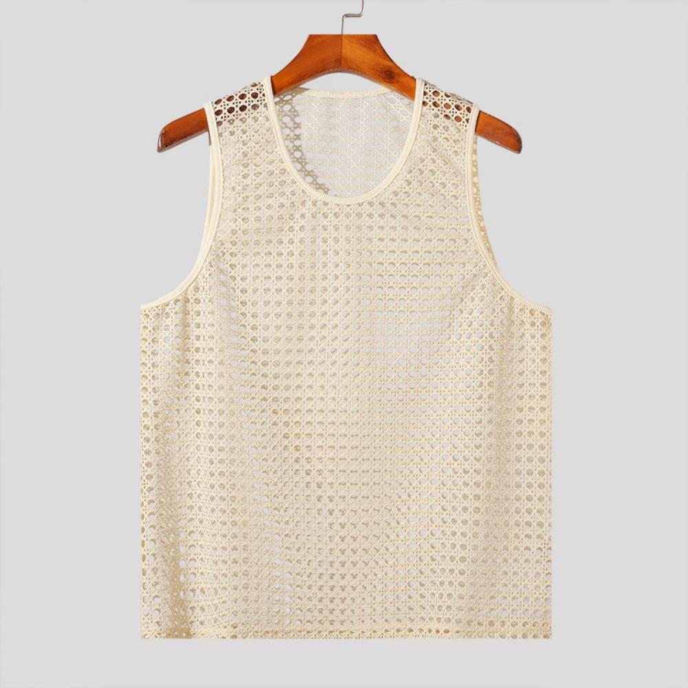 American Style Fashion Men Vacation Style Hollow Mesh Vests Sexy Casual Summer Male Sleeveless Tank Tops