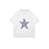 White Crew Neck T Shirt With Colorful Starfish Print For Beach And Summer Outfits