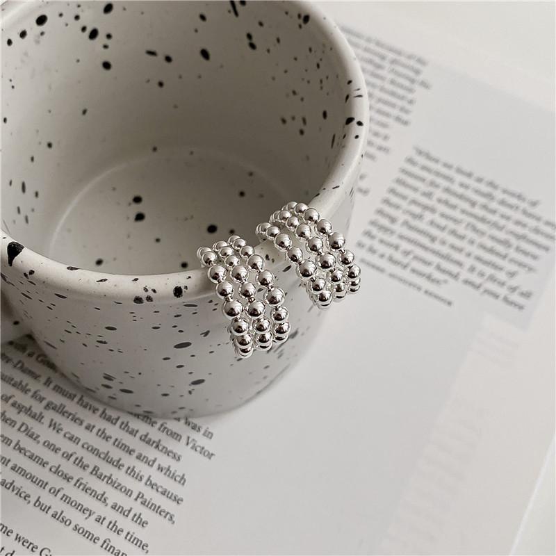 S925 Sterling Silver Three-Layer Bead Hoop Earrings