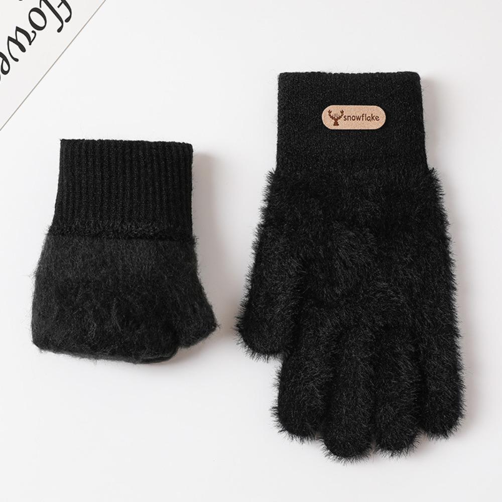 

Thickened Knitted Gloves Cold-proof All Finger Mittens Fashion Furry Gloves Autumn Winter чорний