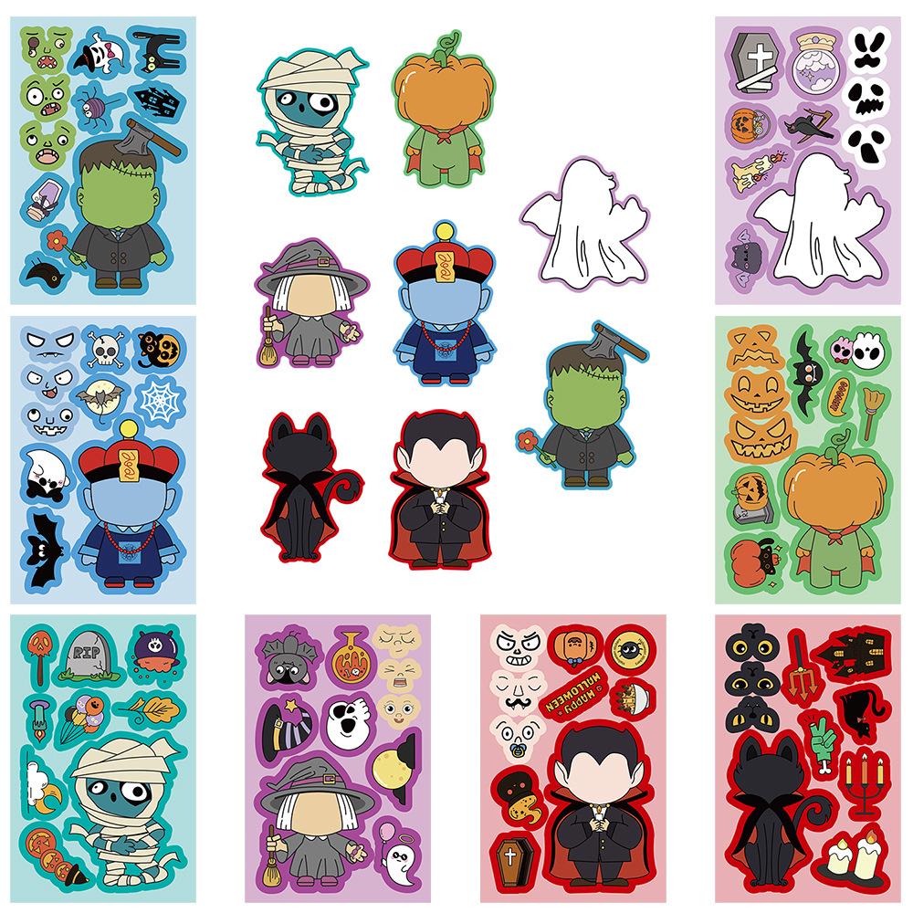 8 Halloween Assembled Face Change Stickers Parent-child Interaction Witch Ghost DIY Cartoon Doodle Halloween Stickers