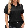 Silk Blouse For Women Short Sleeve Satin Button Down Shirts Casual Loose V-Neck Business Work Tunic Top