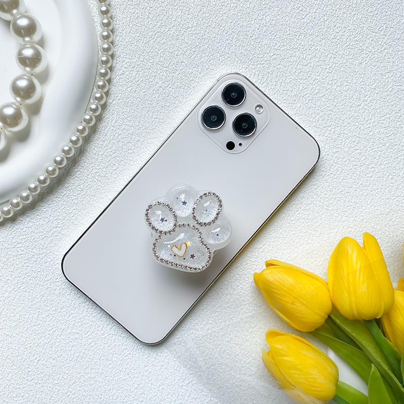 Wind Simulation Cat Claw Glue Glitter Mobile Phone Holder Desktop Watching Drama Stable Support Artifact Rhinestone Sequins Diy