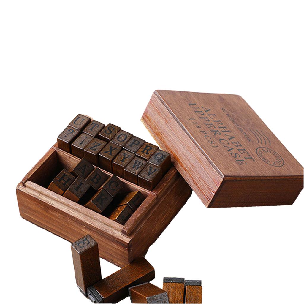 28Pcs Vintage Decorative Rubber Stamp Letter Number Pattern Wood Rubber Stamp for Scrapbooking Diary Journal DIY Craft