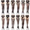 Sexy Elastic Fishnet Stockings with Garter Belt - Women's Open Crotch Fine Mesh Anti-Slip