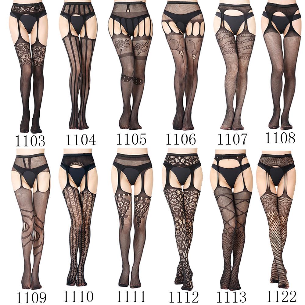 Sexy Elastic Fishnet Stockings with Garter Belt - Women's Open Crotch Fine Mesh Anti-Slip