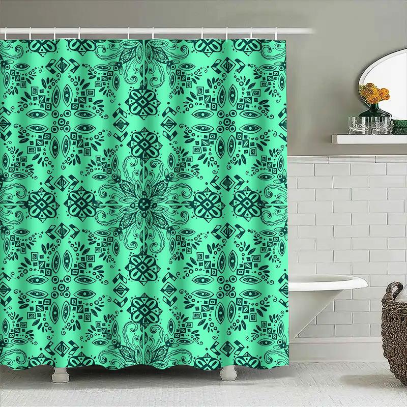 Green Geometric Pattern Shower Curtain Bath Decor 90x180cm